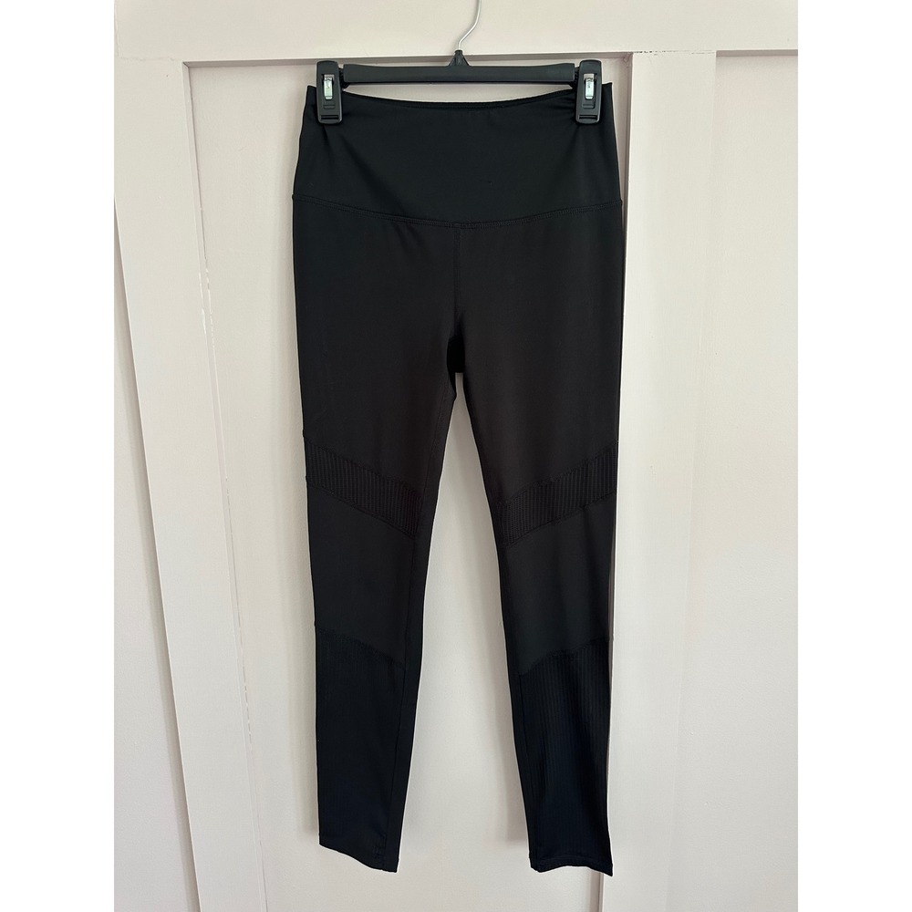 Reebok Womens Black Mesh Panel High Waisted Athletic Leggings Yoga Pants Small